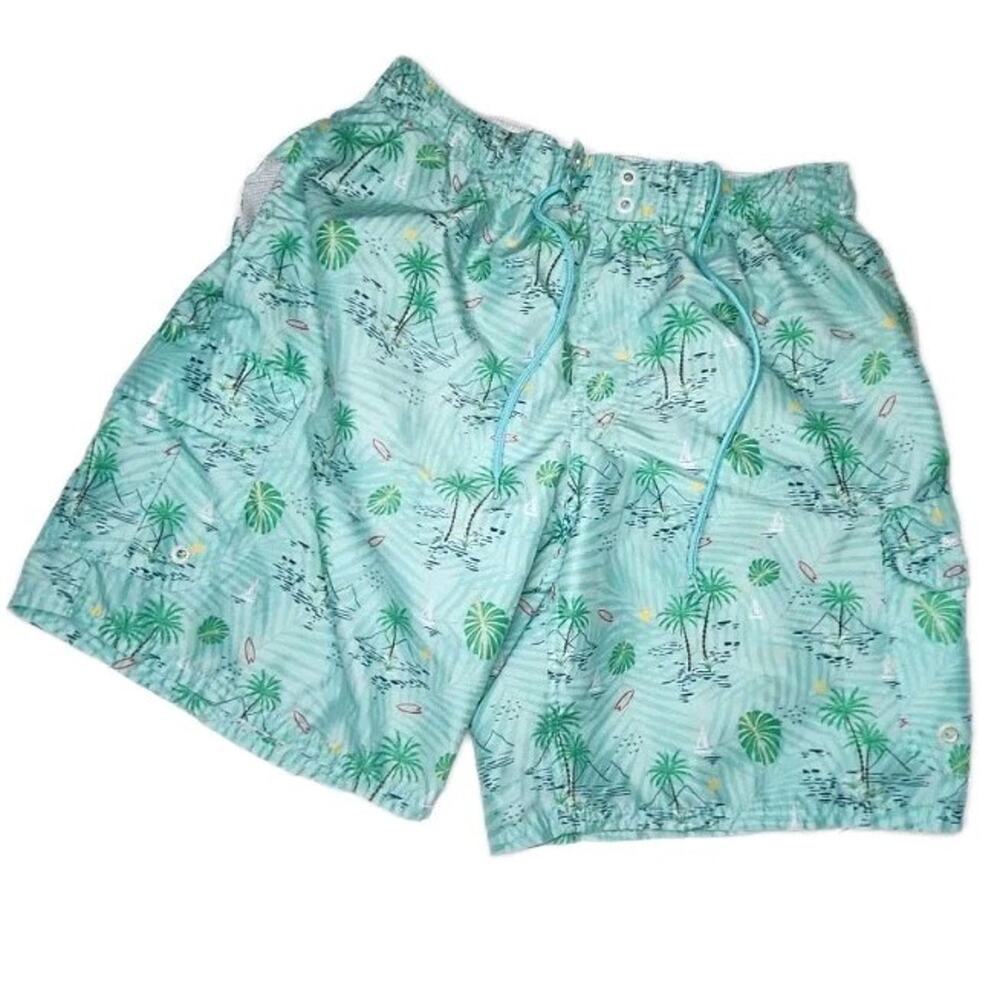 BH POLO CLUB MENS Palm Tree Sail Boat Print Mesh Lined Swim Trunks Size Medium